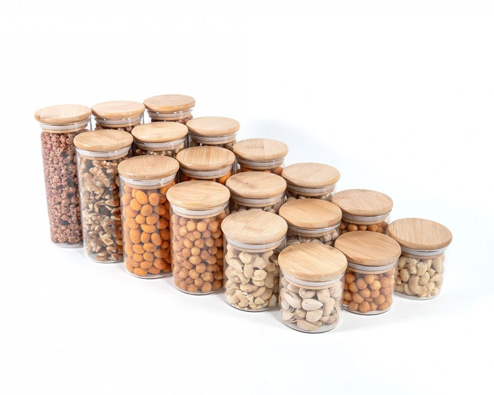 Slim round spice jars, set of 18