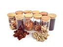 Narrow storage jars 12 cm high with bamboo lids, set of 10