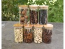 Narrow storage jars 12 cm high with bamboo lids, set of 10