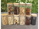 Narrow storage jars 12 cm high with bamboo lids, set of 10