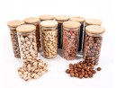 Narrow storage jars 14 cm high with bamboo lids, set of 10
