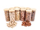 Narrow storage jars 14 cm high with bamboo lids, set of 10