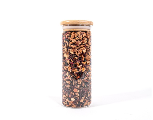Narrow storage jars 16 cm high with bamboo lids, set of 10
