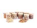 Schmale Gewürzgläser 6 cm hoch Bambusdeckel 10er Set