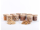 Narrow storage jars 6 cm high with bamboo lids, set of 10