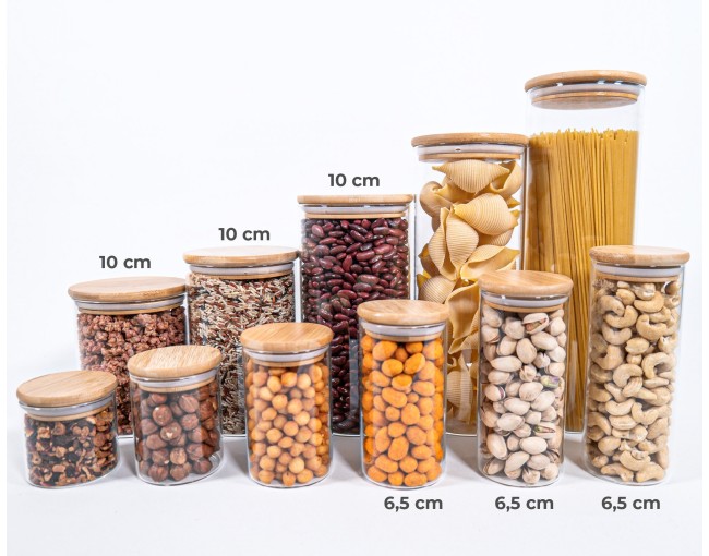 Bocaux de conservation étroits de 8 cm de haut avec couvercles en bambou, lot de 10