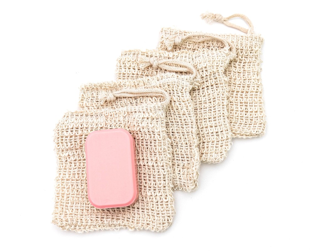 Seifenbeutel gross aus Sisal zum Duschen 4er Set