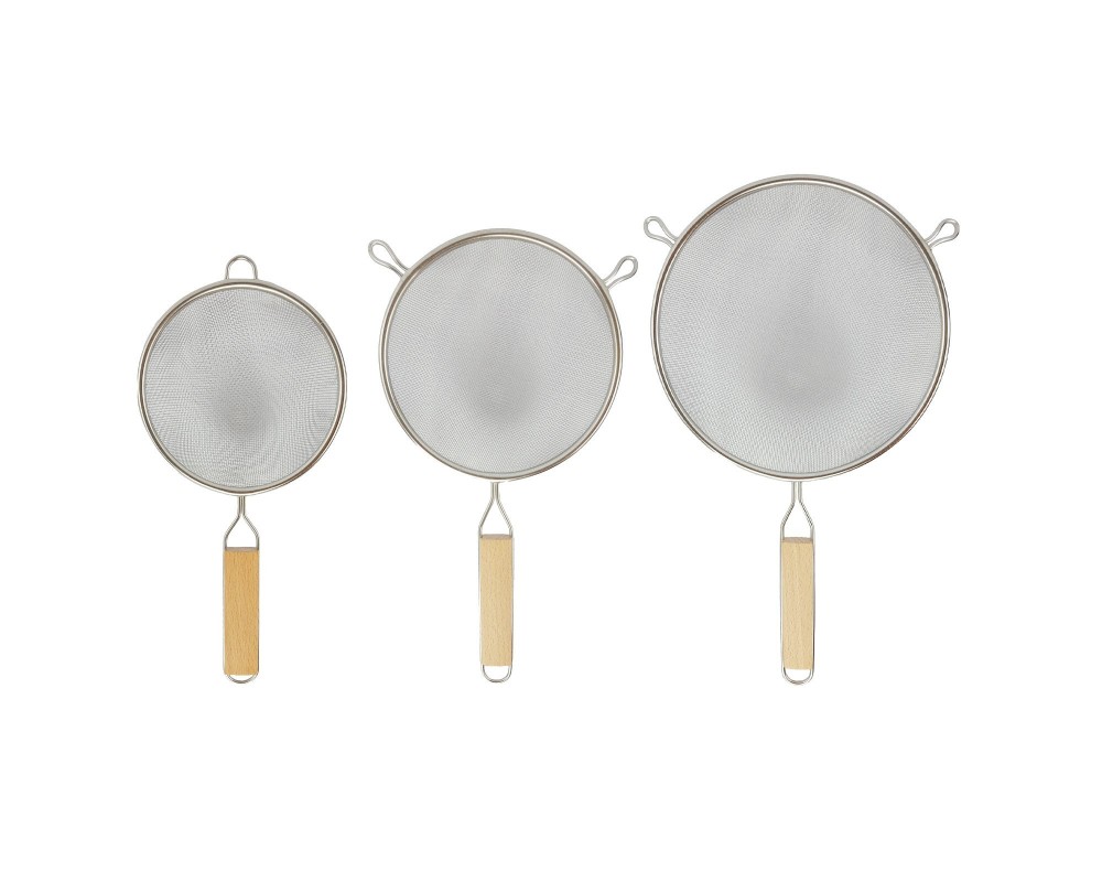 Sieve with wooden handle set of 3