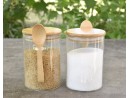 Storage jars with bamboo lid and spoon, set of 2