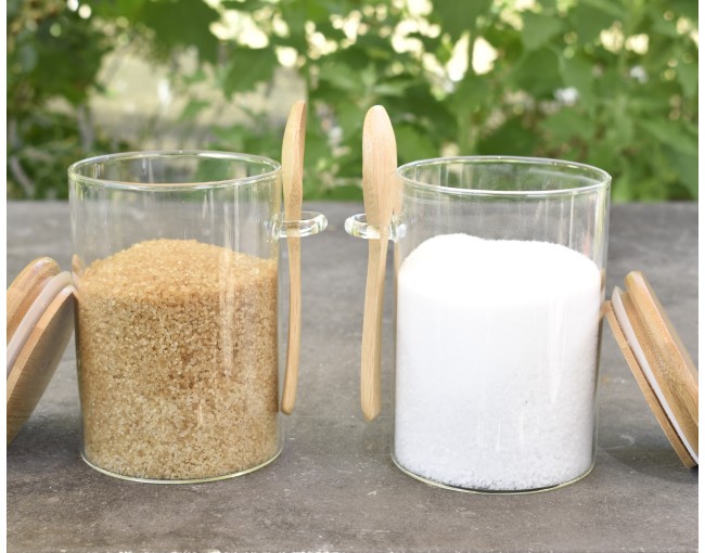Storage jars with bamboo lid and spoon, set of 2