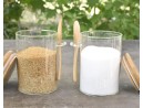 Storage jars with bamboo lid and spoon, set of 2