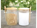 Storage jars with bamboo lid and spoon, set of 2