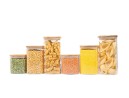 Square storage jars with bamboo lids, set of 6