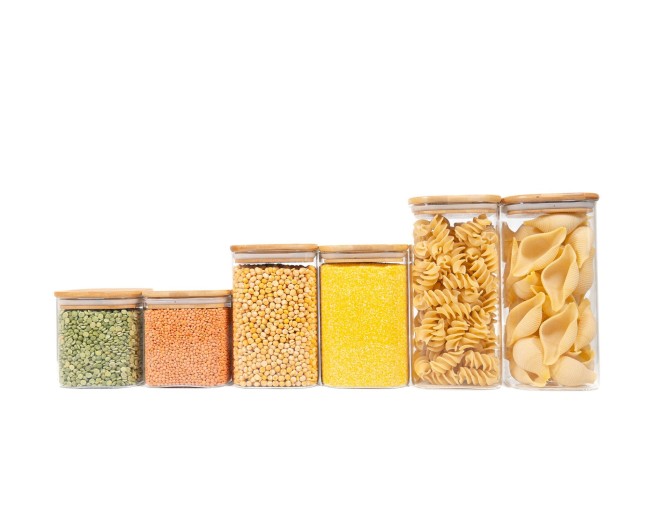 Square storage jars with bamboo lids, set of 6