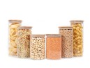 Round storage jars with bamboo lids, set of 6