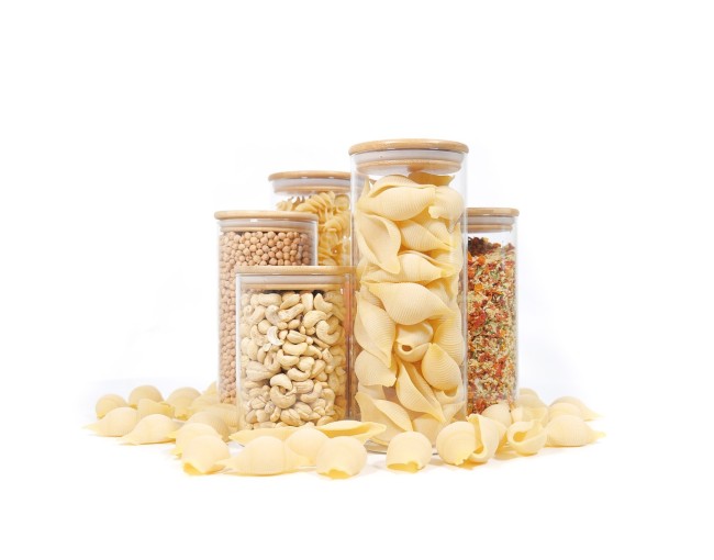 Round storage jars with bamboo lids, set of 6