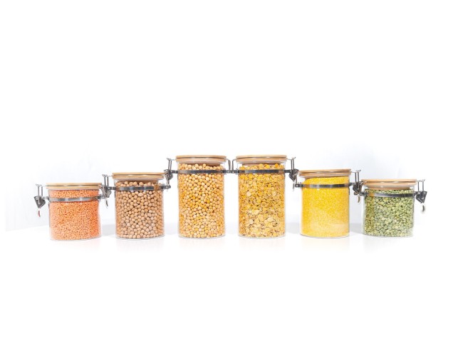 Clip-on storage jars with bamboo lids, set of 6