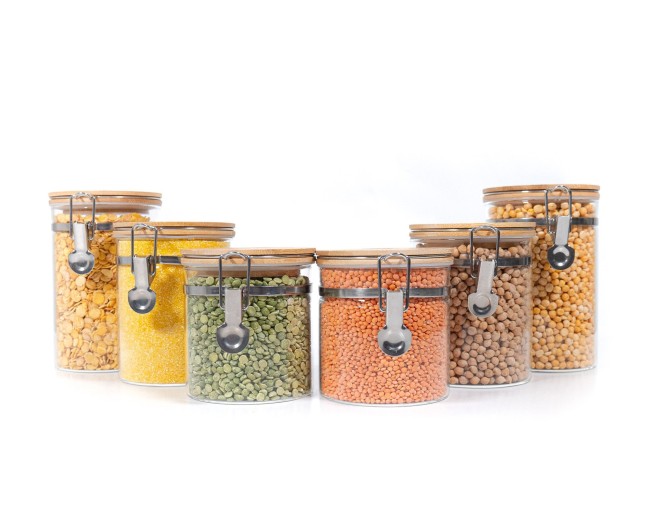 Clip-on storage jars with bamboo lids, set of 6