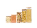 Round storage jars with bamboo lids, set of 5