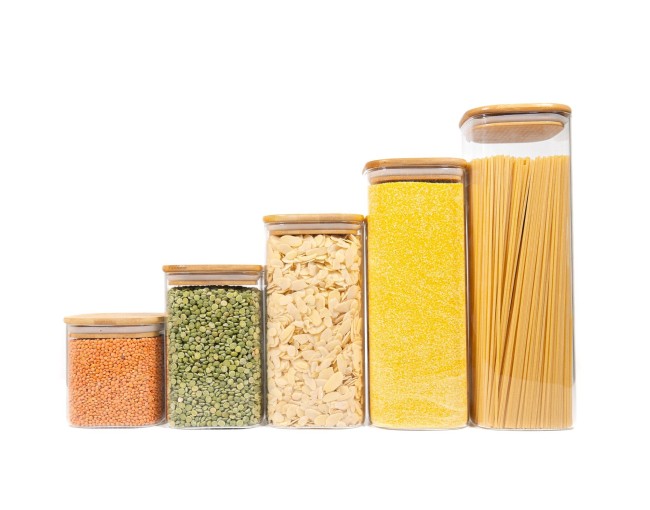 Square storage jars with bamboo lids, set of 5