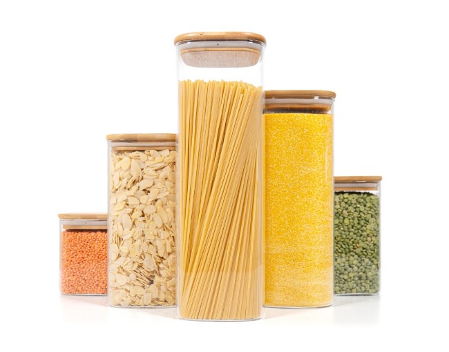 Barattoli quadrati con coperchio in bambù, set da 5