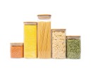 Square storage jars with bamboo lids, set of 5