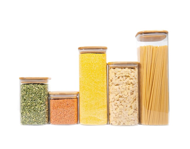 Barattoli quadrati con coperchio in bambù, set da 5