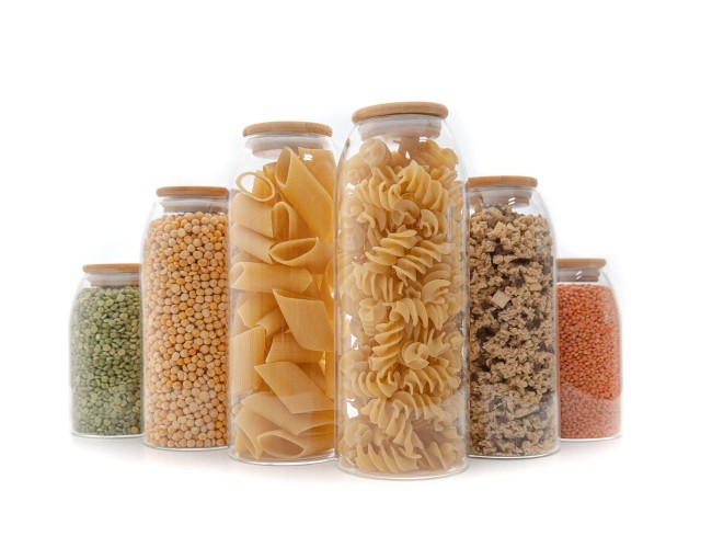 Storage jars with bamboo lids, oval, set of 6