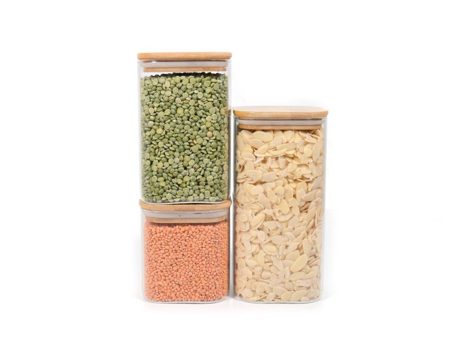 Square storage jars with bamboo lids, set of 3