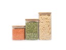 Square storage jars with bamboo lids, set of 3