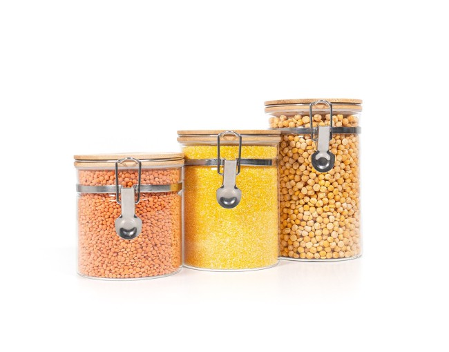 Clip-on storage jars with bamboo lids, set of 3