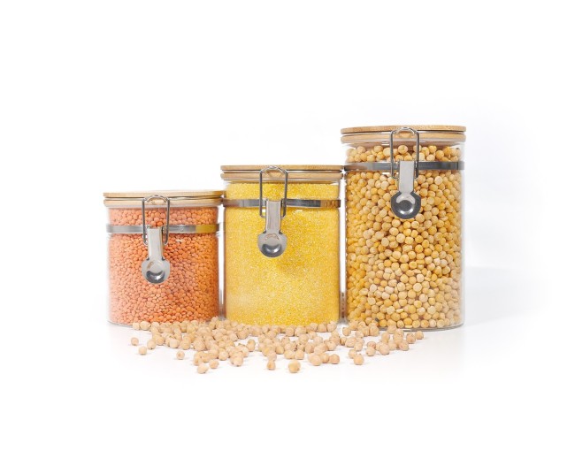 Clip-on storage jars with bamboo lids, set of 3