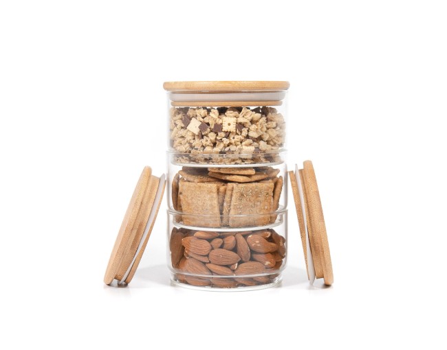 Round storage jars, stackable, set of 3