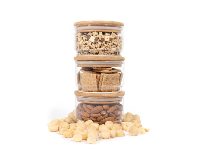 Round storage jars, stackable, set of 3