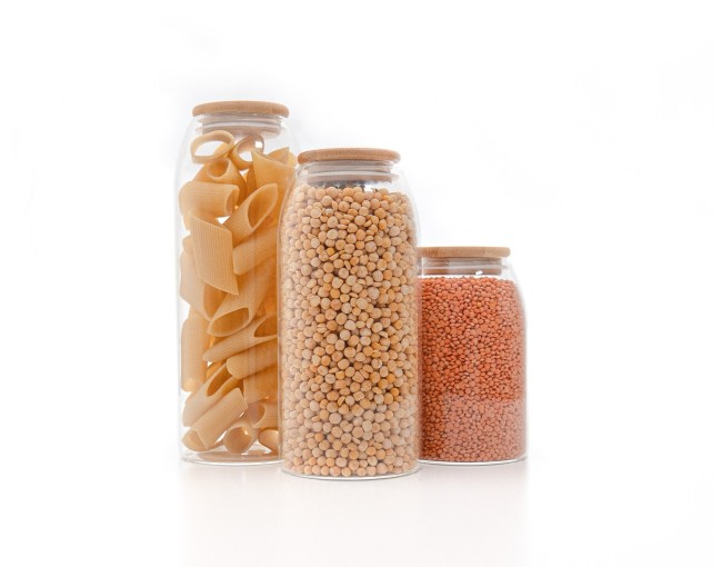 Oval storage jars with bamboo lids, set of 3