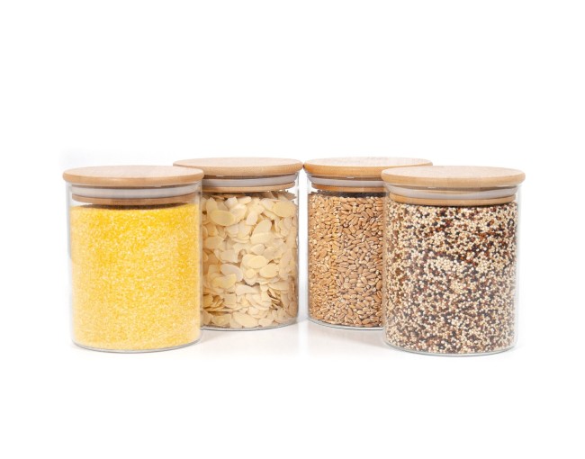 Bocaux de conservation ronds avec couvercles en bambou, lot de 4, 800 ml