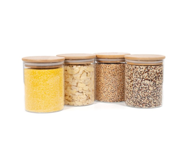 Bocaux de conservation ronds avec couvercles en bambou, lot de 4, 800 ml