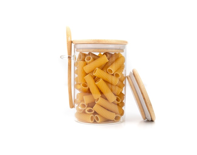 Storage jars with bamboo lid and spoon, set of 2