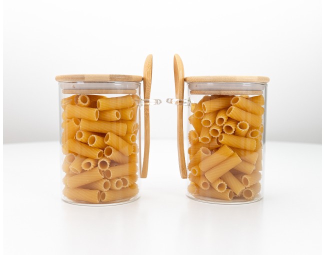 Storage jars with bamboo lid and spoon, set of 2