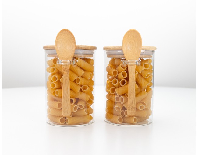 Storage jars with bamboo lid and spoon, set of 2