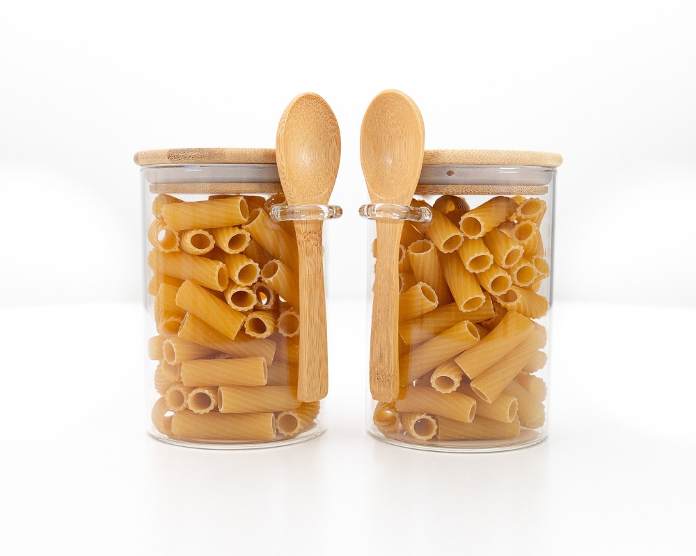 Storage jars with bamboo lid and spoon, set of 2