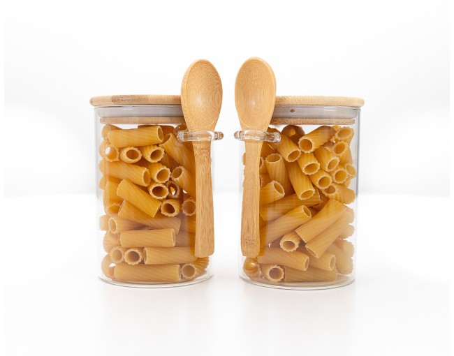 Storage jars with bamboo lid and spoon, set of 2