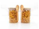 Storage jars with bamboo lid and spoon, set of 2