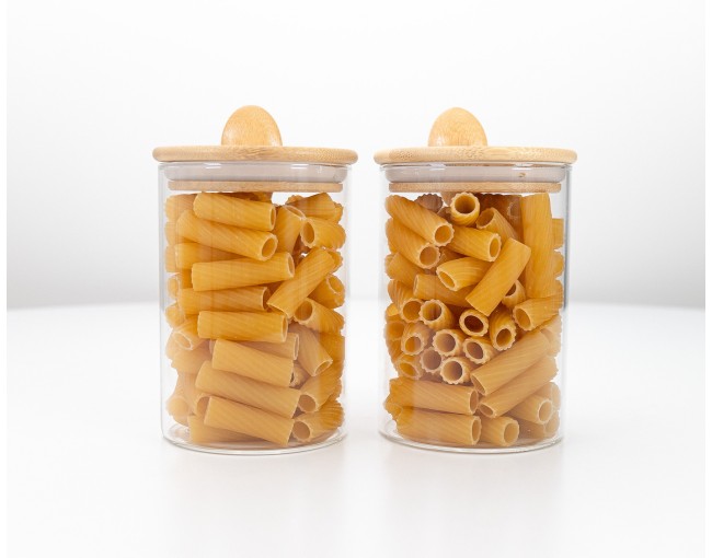 Storage jars with bamboo lid and spoon, set of 2