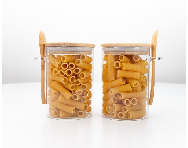 Storage jars with bamboo lid and spoon, set of 2