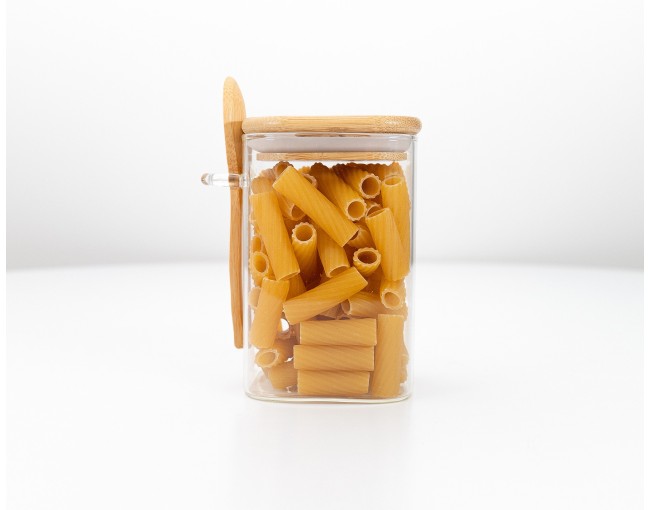 Storage jars with bamboo lid and spoon, set of 2, square