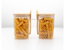 Storage jars with bamboo lid and spoon, set of 2, square