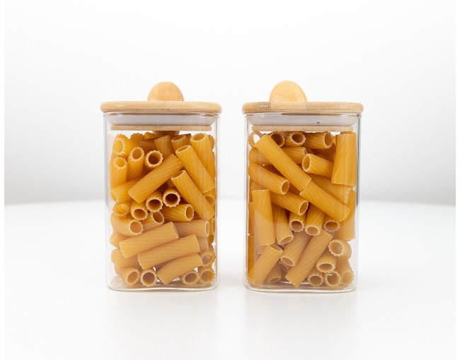 Storage jars with bamboo lid and spoon, set of 2, square