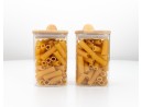Storage jars with bamboo lid and spoon, set of 2, square