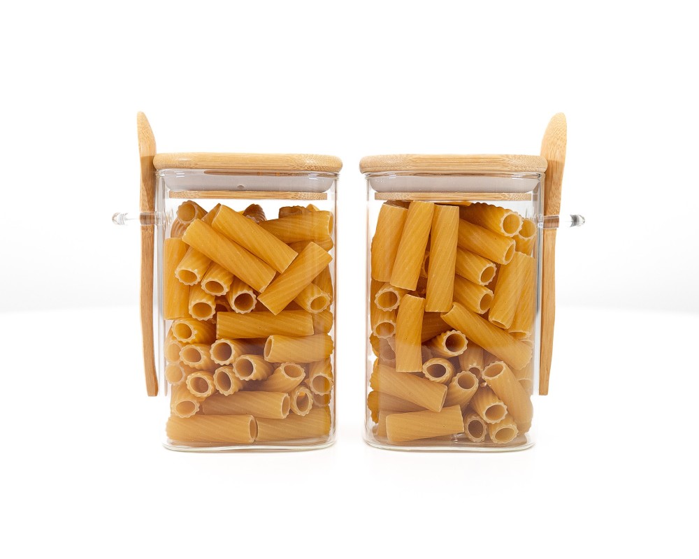 Storage jars with bamboo lid and spoon, set of 2, square